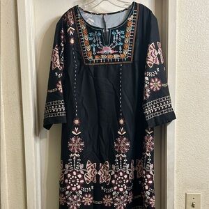 SHEIN Black Dress with Floral Embroidery